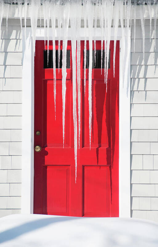 Long Art Print featuring the photograph Usa, Maine, Camden, Icicles Over Red by Daniel Grill