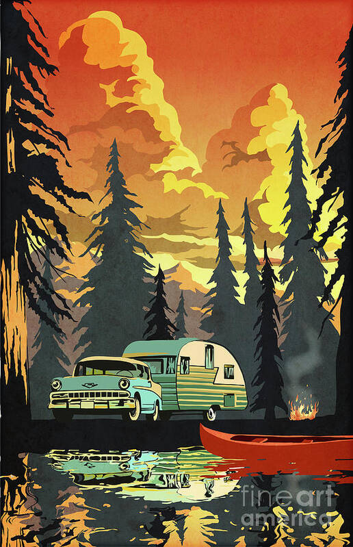 Retro Travel Art Art Print featuring the digital art Vintage Shasta Camper by Sassan Filsoof
