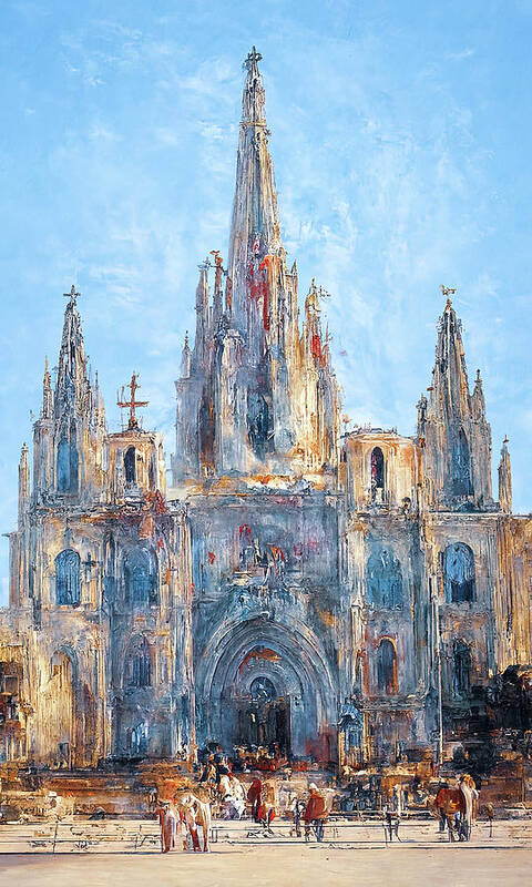 Barcelona Art Print featuring the painting Barcelona, Cathedral of the Holy Cross and Saint Eulalia - 05 #1 by AM FineArtPrints