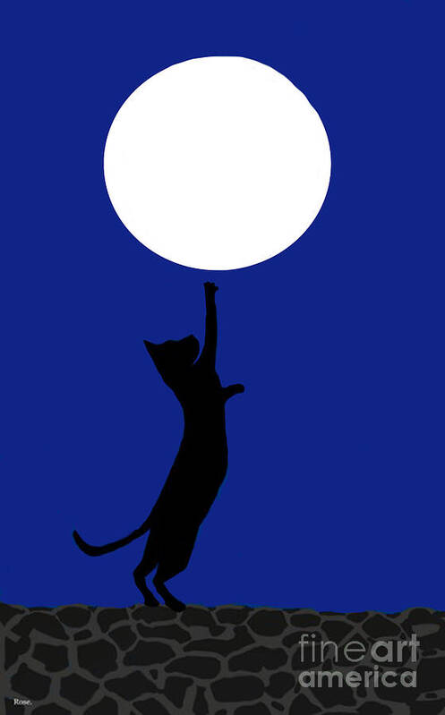 Black Cat Art Print featuring the digital art Reaching for the moon by Elaine Hayward