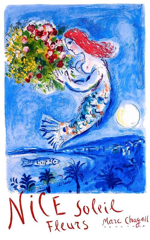 Nice France Art Print featuring the digital art 1962 FRANCE Marc Chagall Nice Soleil Fleurs Travel Poster by Retro Graphics