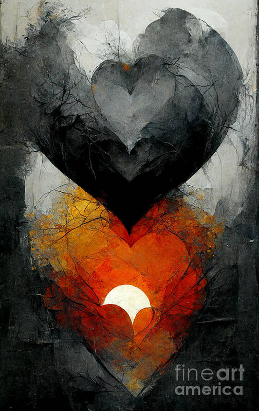 Heart Art Print featuring the digital art Black heart #2 by Sabantha