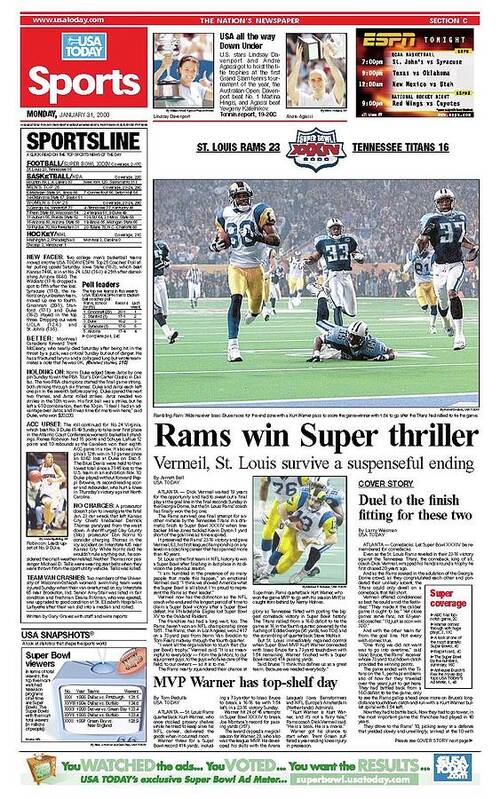 Usa Today Art Print featuring the digital art 2000 Rams vs. Titans USA TODAY SPORTS SECTION FRONT by Gannett