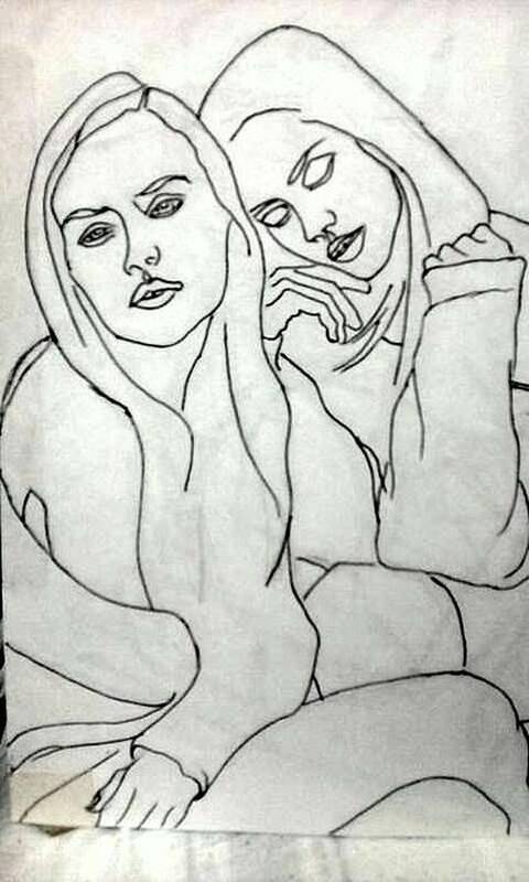 Girls Art Print featuring the drawing Untitled #76 by Donald C-Note Hooker
