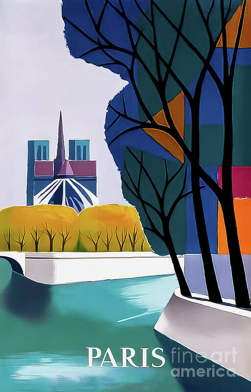 Paris Art Print featuring the drawing Air France Paris Travel Poster 1959 by M G Whittingham