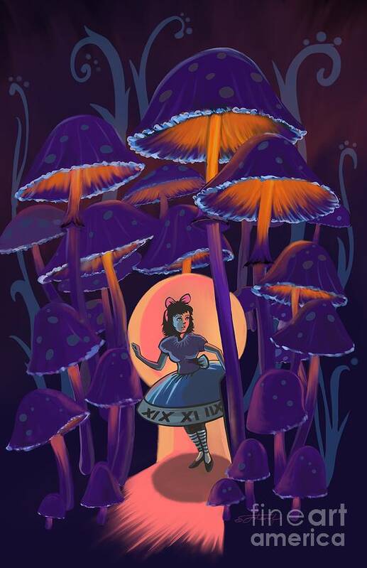 Alice In Wonderland Art Print featuring the painting Alice in Mushroom Wonderland by Sassan Filsoof