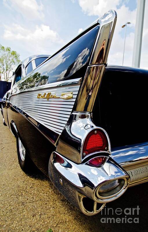 Car Art Print featuring the photograph Black 57 Chevy Bel Air by Linda Bianic