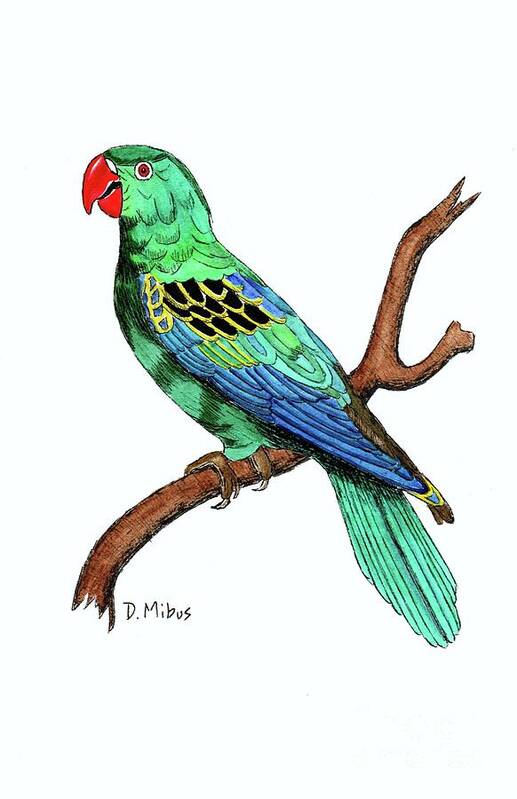 Parrot Art Print featuring the painting Colorful African Parrot Day 2 Challenge by Donna Mibus