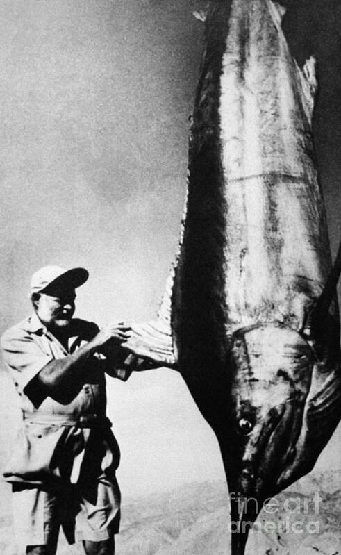 1956 Art Print featuring the photograph Ernest Hemingway With Marlin Caught In Peru by Granger