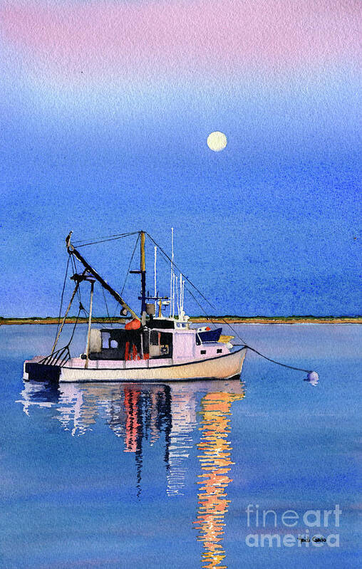Watercolor Art Print featuring the painting Full Moon over Chatham by Heidi Gallo