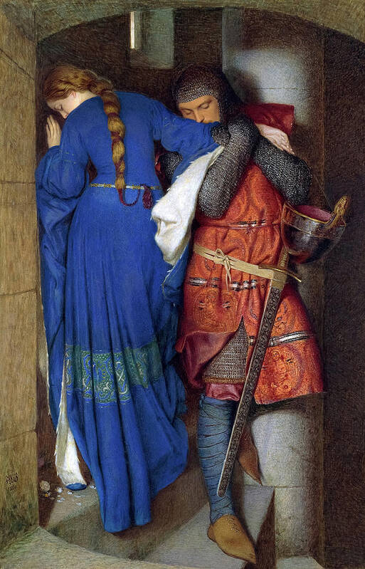 Frederic William Burton Art Print featuring the painting Hellelil and Hildebrand, the Meeting on the Turret Stairs, 1864 by Frederic William Burton