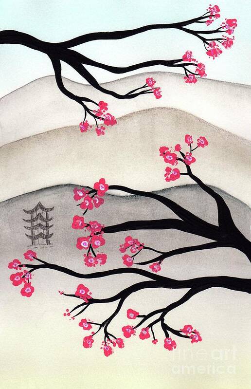 Japan Art Print featuring the painting Japanese Cherry Blossoms by Donna Mibus