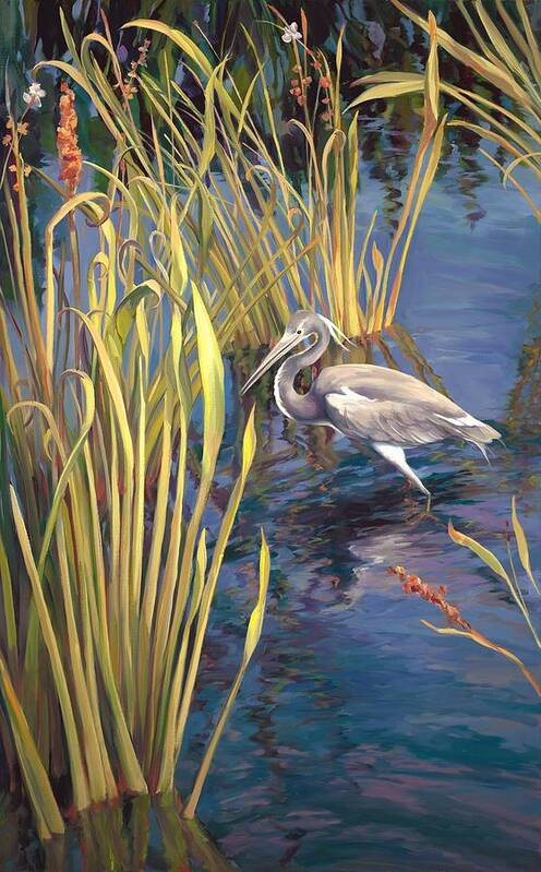 Heron Art Print featuring the painting Little Louisana Blue Heron by Laurie Snow Hein