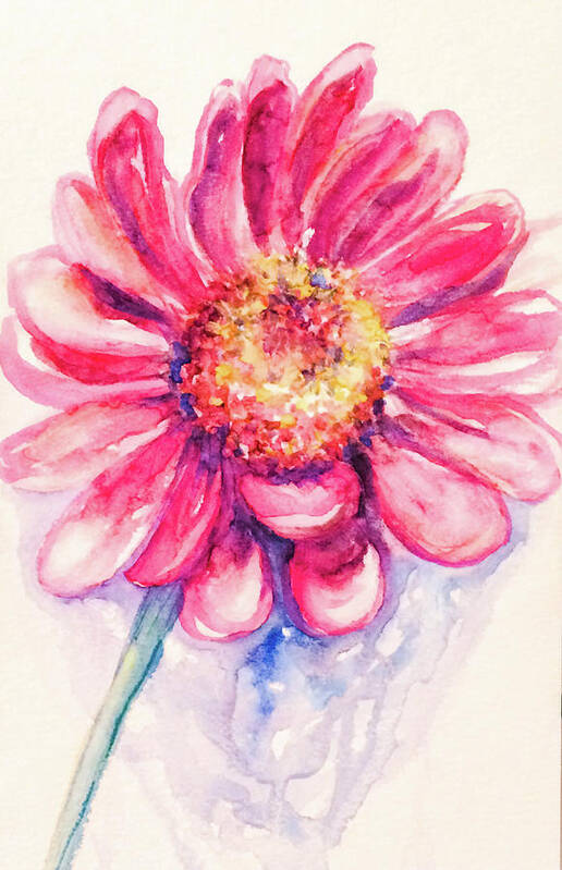 Watercolor Art Print featuring the painting Pink Gerbera Daisy by Ashley Kujan