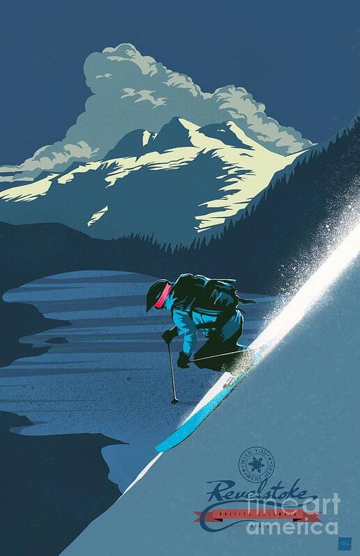 Revelstoke Art Print featuring the painting Retro Revelstoke ski poster by Sassan Filsoof
