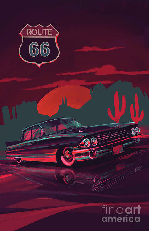 Pontiac Bonnevile Art Print featuring the painting Route 66 Pontiac Bonneville painting by Sassan Filsoof