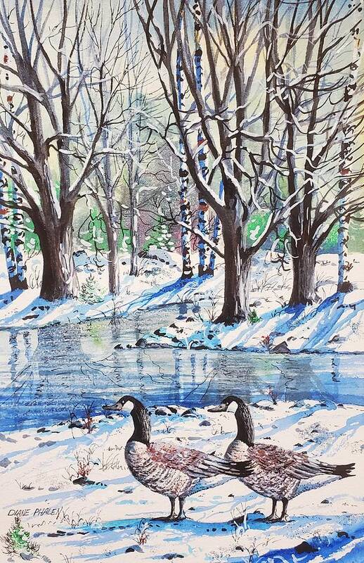 Snow Art Print featuring the painting Snow Reflections by Diane Phalen
