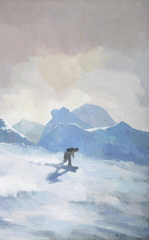 Snowboarder Art Print featuring the painting Snowboarding at Les Arcs by Steve Mitchell