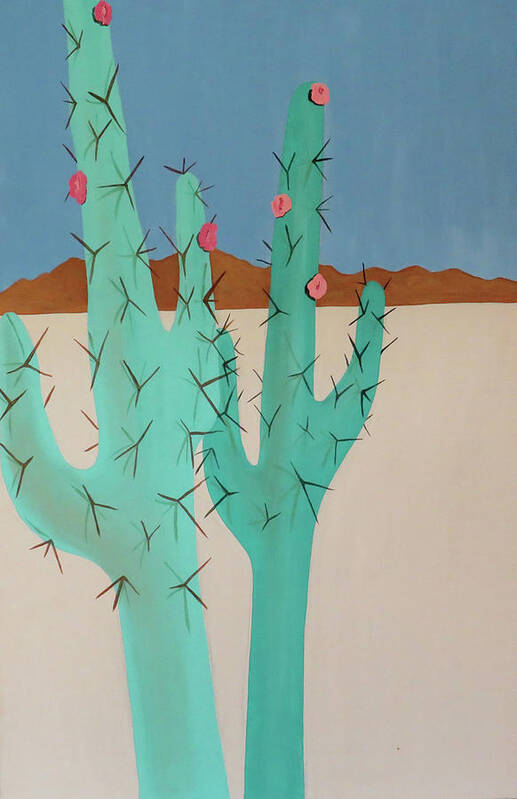 Cactus Art Print featuring the painting Tall Cacti by Ted Clifton