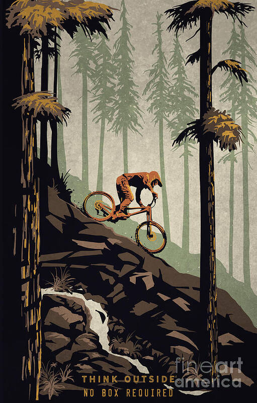 Mountain Bike Art Print featuring the painting Think Outside No Box Required by Sassan Filsoof