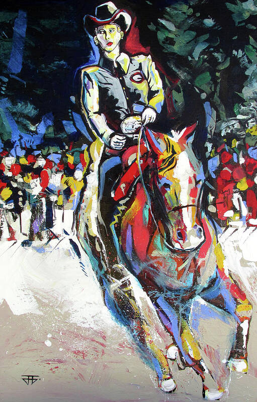 Uga Equestrian Western Art Print featuring the painting Uga Equestrian Western by John Gholson