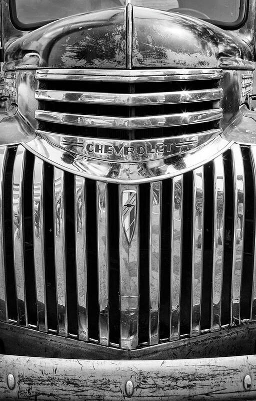 Chev Art Print featuring the photograph Vintage Chev Half Ton Black And White by Theresa Tahara