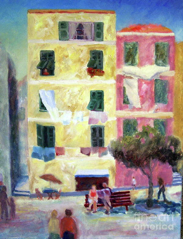 Italian Piazza with Laundry by Carolyn Jarvis