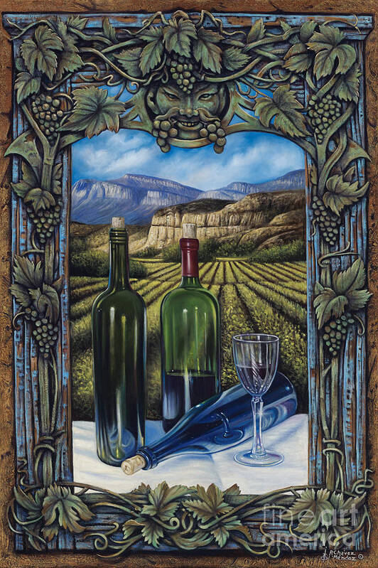 Wine Art Print featuring the painting Bacchus Vineyard by Ricardo Chavez-Mendez
