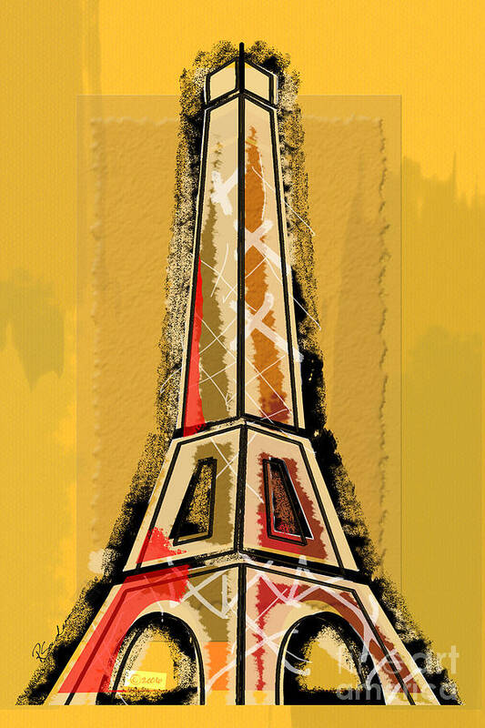  Art Print featuring the digital art Eiffel Tower Yellow and Red by Robyn Saunders