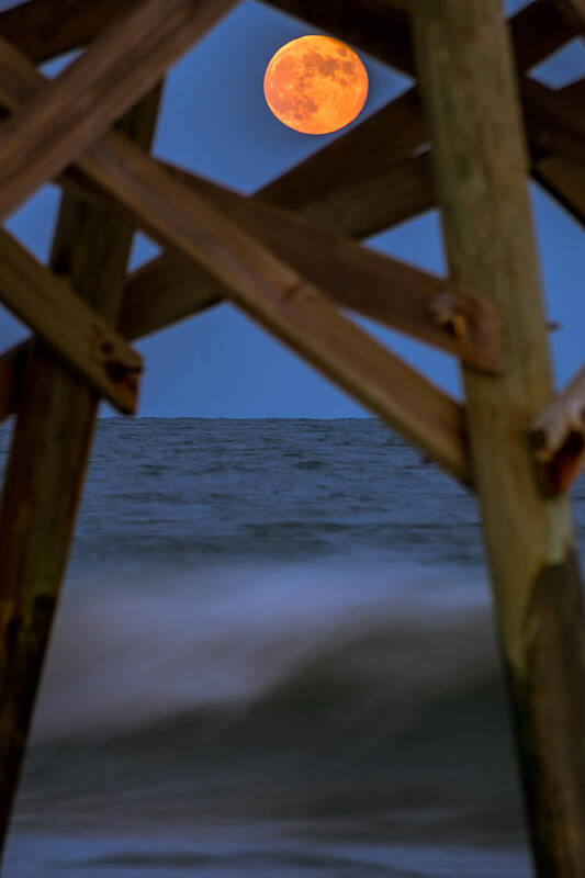 Full Moon Art Print featuring the photograph Moon Rise Under Pier by Francis Trudeau