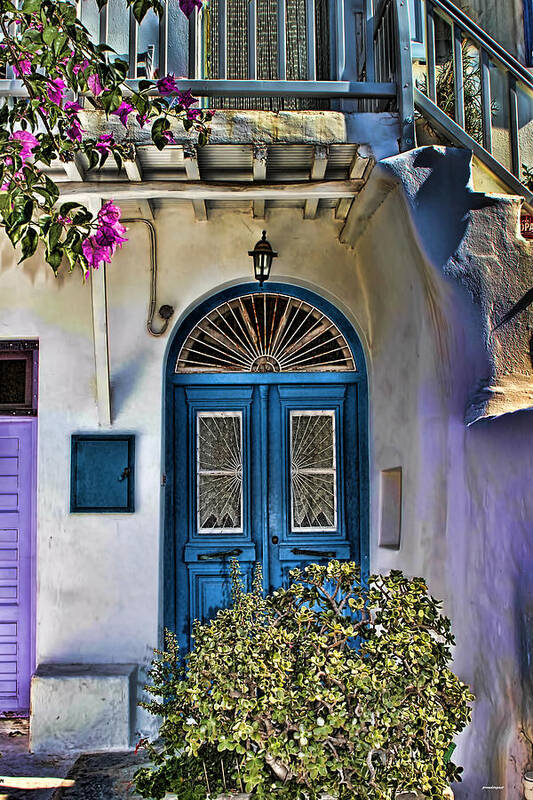 Tom Prendergast Art Print featuring the photograph The Blue Door-Santorini by Tom Prendergast