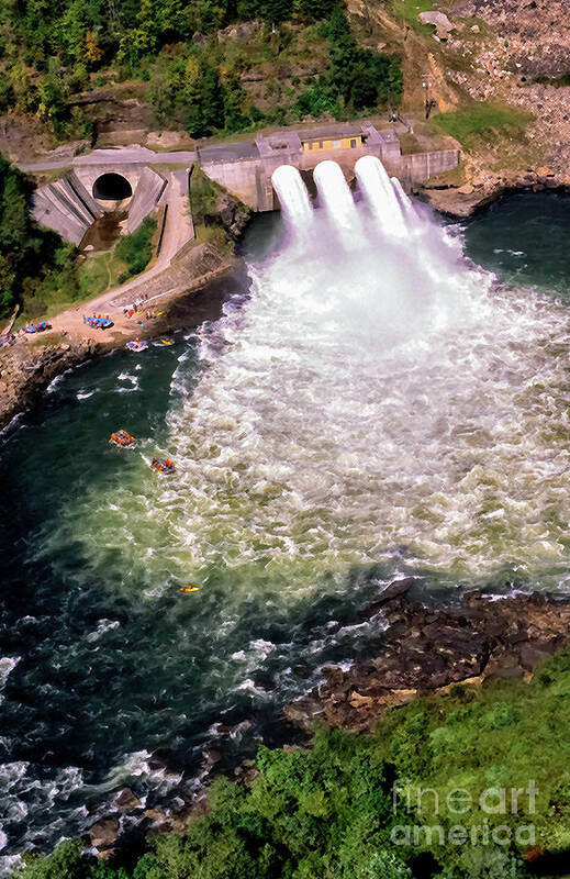 Tube Release Art Print featuring the photograph Summersville Dam Tube Release Aerial View #1 by Thomas R Fletcher