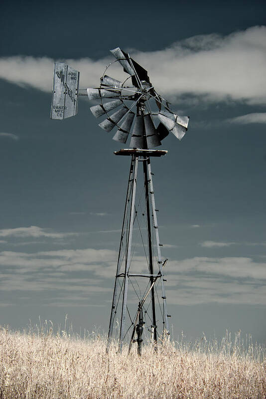 Windmill Art Print featuring the photograph Feeling Winded - 1 of 2 - broken Baker windmill on the ND prairie by Peter Herman