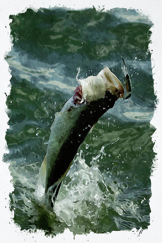 Jumping Art Print featuring the digital art Largemouth trying to get away by Chauncy Holmes