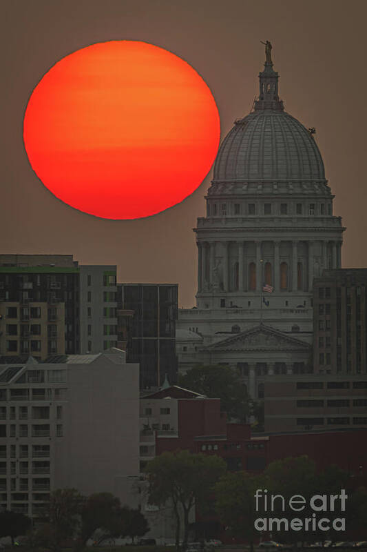 Autumnal Art Print featuring the photograph Smoky Sunset at the Statehouse by Amfmgirl Photography