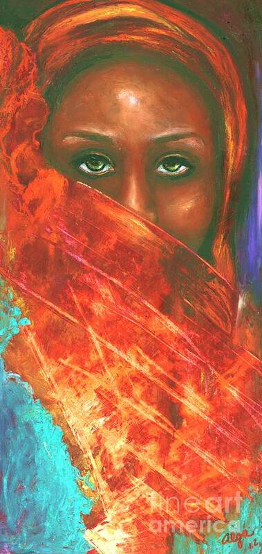 African Woman Art Print featuring the painting Mystery Behind the Veil by Alga Washington