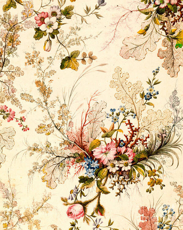 Book Binding; Cover; Endpaper; Floral Pattern; Chintz; Design; 18th; 19th Art Print featuring the drawing Marble end paper by William Kilburn