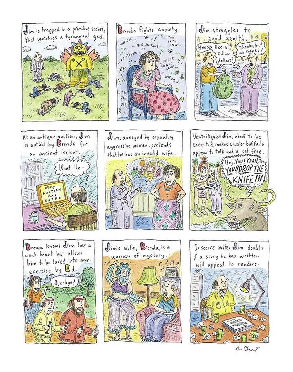 120158 Rch Roz Chast 
(short Story Plot Points.) Art Print featuring the drawing Better Than Chekhov #1 by Roz Chast