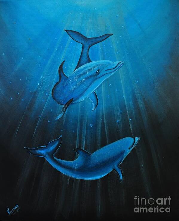 Bottle-nose Dolphins Art Print featuring the painting Bottle-nose Dolphins by Preethi Mathialagan
