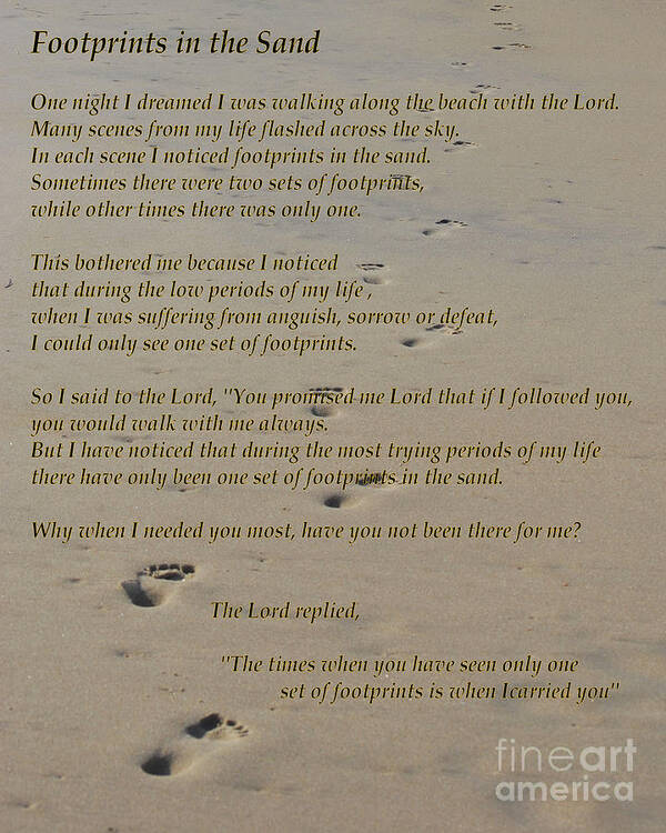 Religious Art Print featuring the photograph Footprints in the Sand Poem #2 by Bob Sample