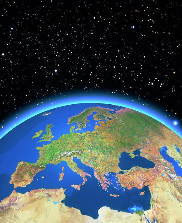 Europe Art Print featuring the photograph Geosphere Image Of Europe With Airglow Horizon #1 by Copyright Tom Van Sant/geosphere Project, Santa Monica/science Photo Library