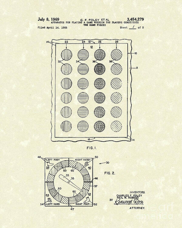 Foley Art Print featuring the drawing Game 1969 Patent Art by Prior Art Design