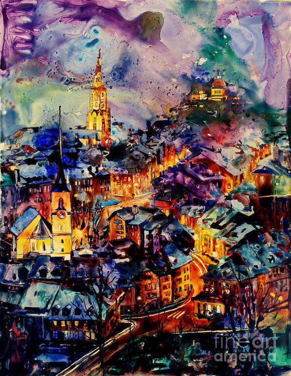  Art Print featuring the painting Watercolor on YUPO synthetic paper of Bern Switzerland by Ryan Fox