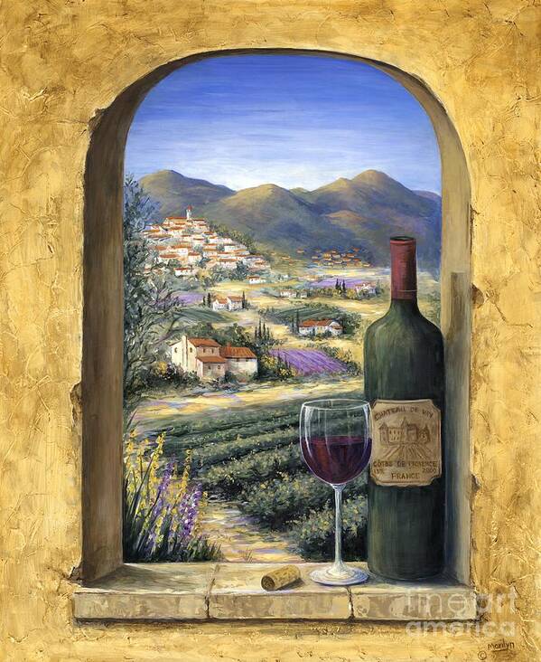 Wine Art Print featuring the painting Wine and Lavender by Marilyn Dunlap