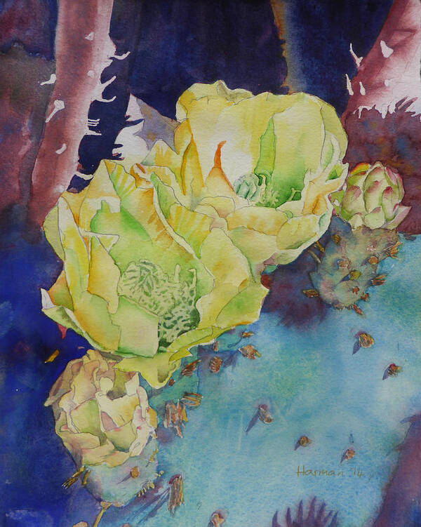 Flora Art Print featuring the painting Yellow Prickly Pear by Melanie Harman