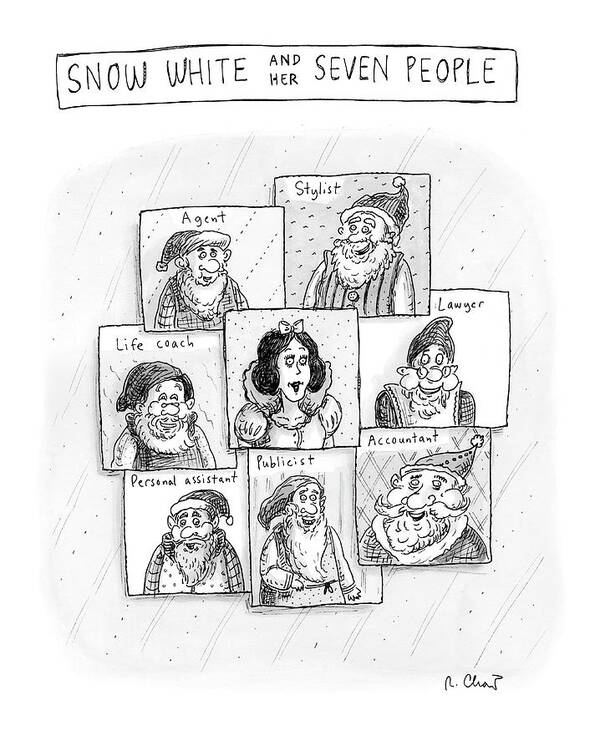 Snow White And Her Seven People Art Print featuring the drawing New Yorker March 17th, 2008 by Roz Chast