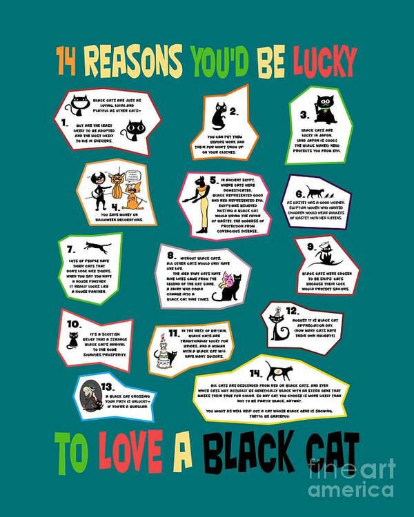 Cat Art Print featuring the digital art 14 Reasons You'd Be Lucky to Love a Black Cat by Pet Serrano