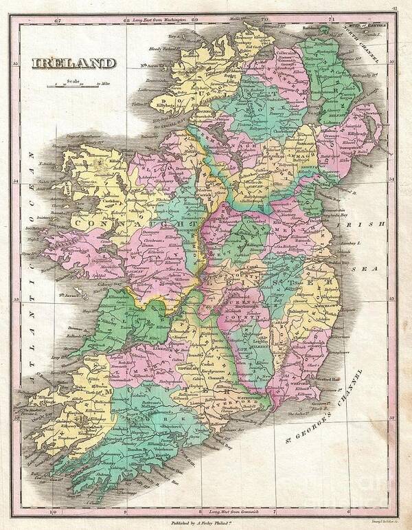 This Is Finley’s Desirable 1827 Map Of Ireland. Shows River Ways Art Print featuring the photograph 1827 Finley Map of Ireland by Paul Fearn