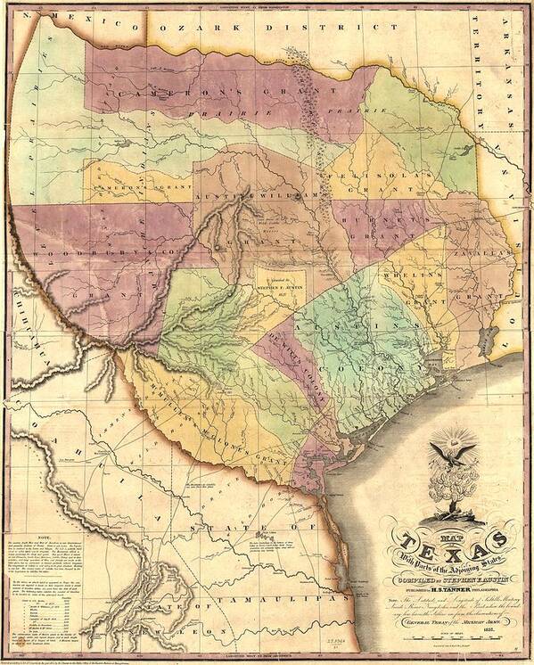 Republic Art Print featuring the painting 1837 Map of the Republic of Texas by Unknown