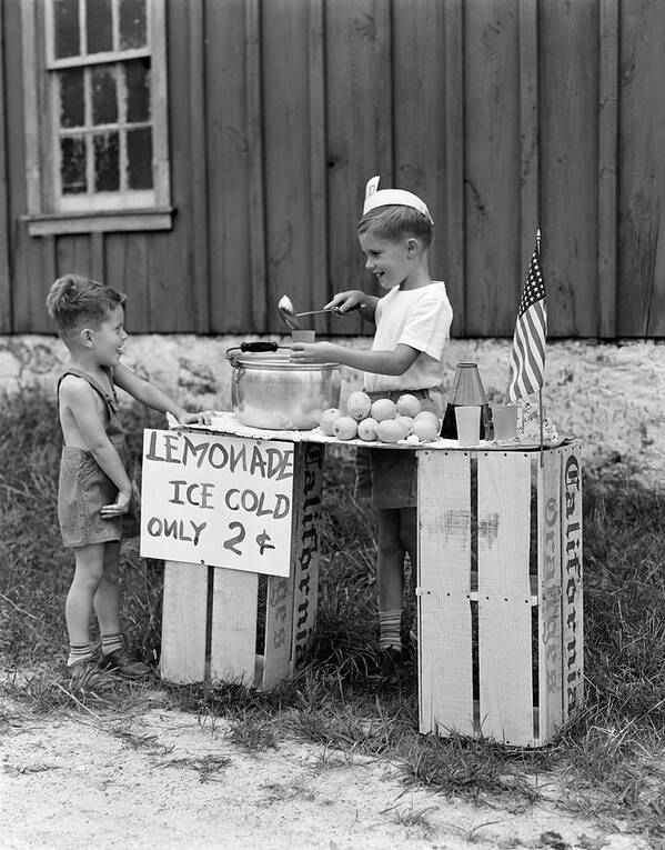 Photography Art Print featuring the photograph 1930s 1940s Boy With Lemonade Stand by Vintage Images